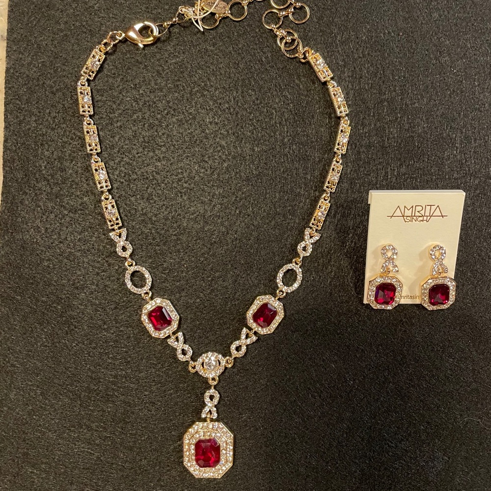 Amrita Singh Ruby and Gold necklace and earrings.